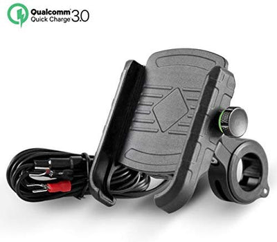 Rydonair Motorcycle Phone Mount with QC 3.0 USB Charger Socket Motorcycle Handlebar Mount Compatible with Samsung iPhone etc.