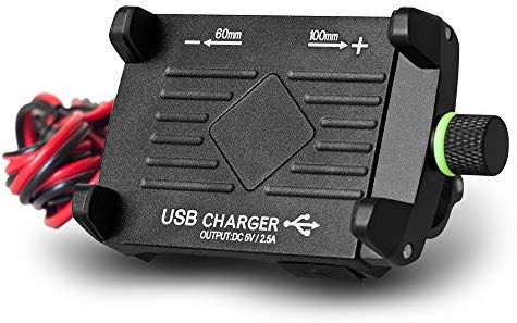 Rydonair Motorcycle Phone Mount with USB Charger Socket Power Outlet 5V/2.5A | Aluminum Motorcycle Handlebar Mount Compatible with Iphone X, 8 Plus, 8, 7 Plus, 7,6s, 6, Samsung Galaxy Note,etc (BLACK)