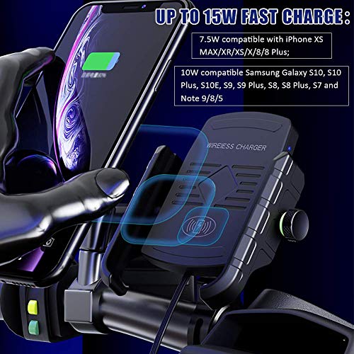Rydonair Motorcycle Phone Holder with Wireless Charger, 15W Fast Charging Wireless Charger Phone Mount for Motorcycle, ATV,Snowmobile,Motor Tricycle,Scooters,etc